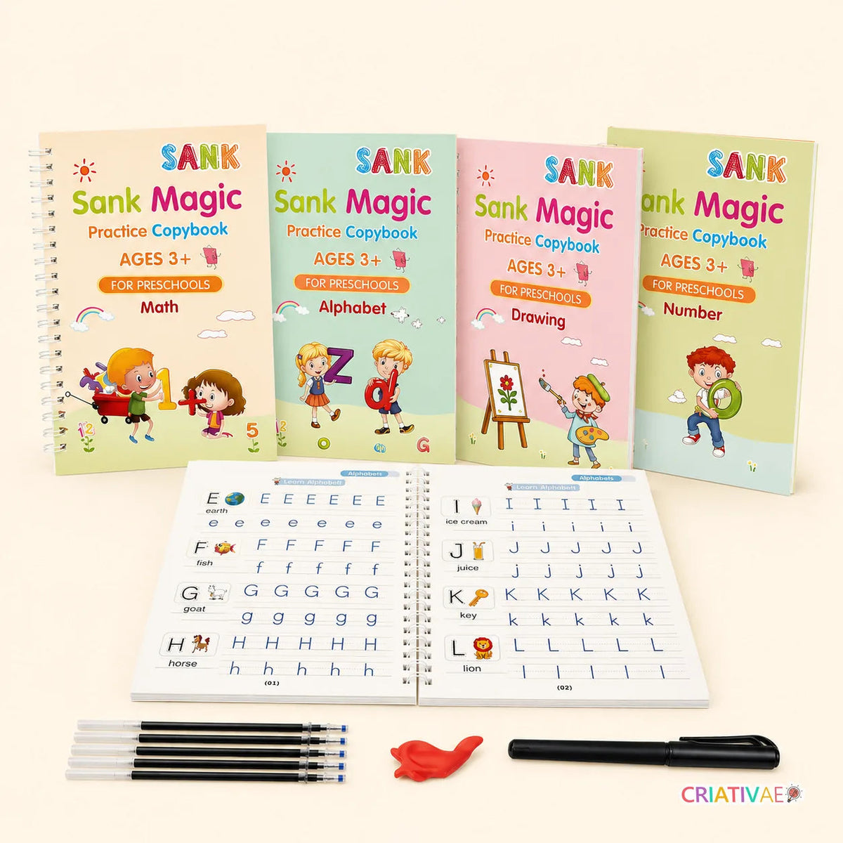 Magic Books Criativae - なぞって消えるくり返し使える練習帳4冊セット