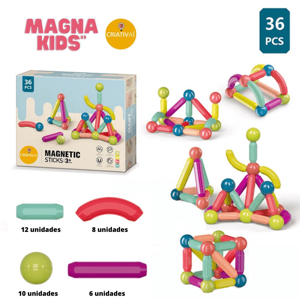 Magna Kids Criativae - 磁石のスティックとボールで無限に組み立てるブロック