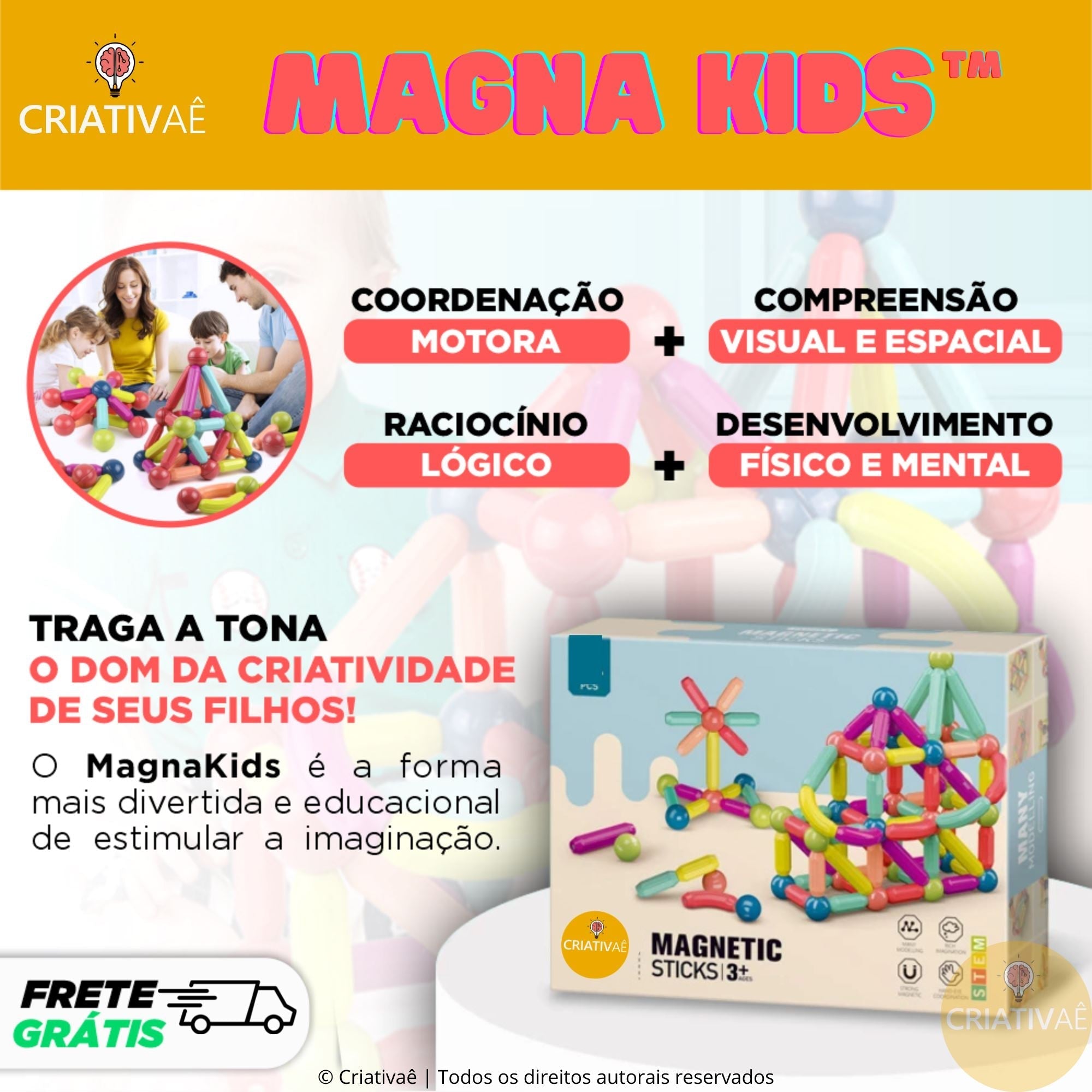 Magna Kids Criativae - 磁石のスティックとボールで無限に組み立てるブロック
