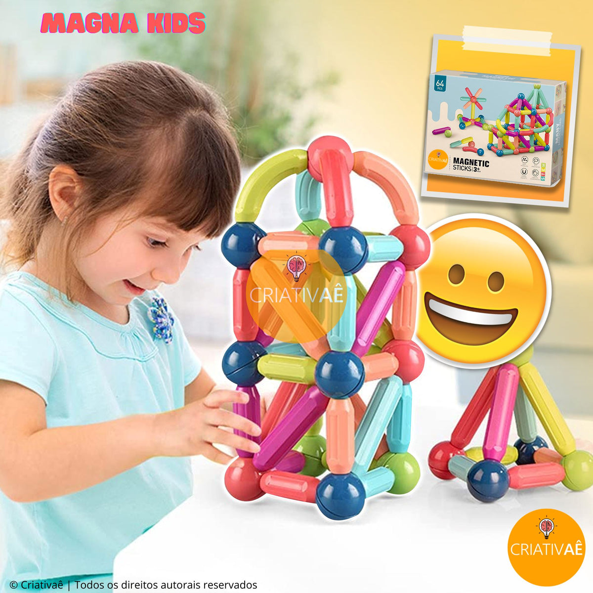 Magna Kids Criativae - 磁石のスティックとボールで無限に組み立てるブロック