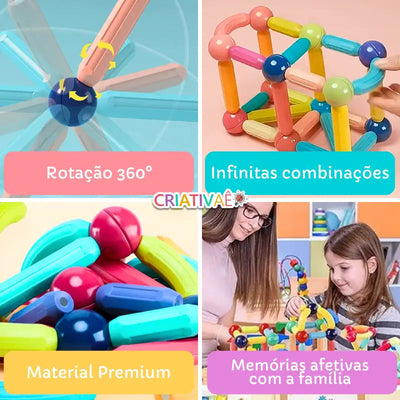 Magna Kids Criativae - 磁石のスティックとボールで無限に組み立てるブロック