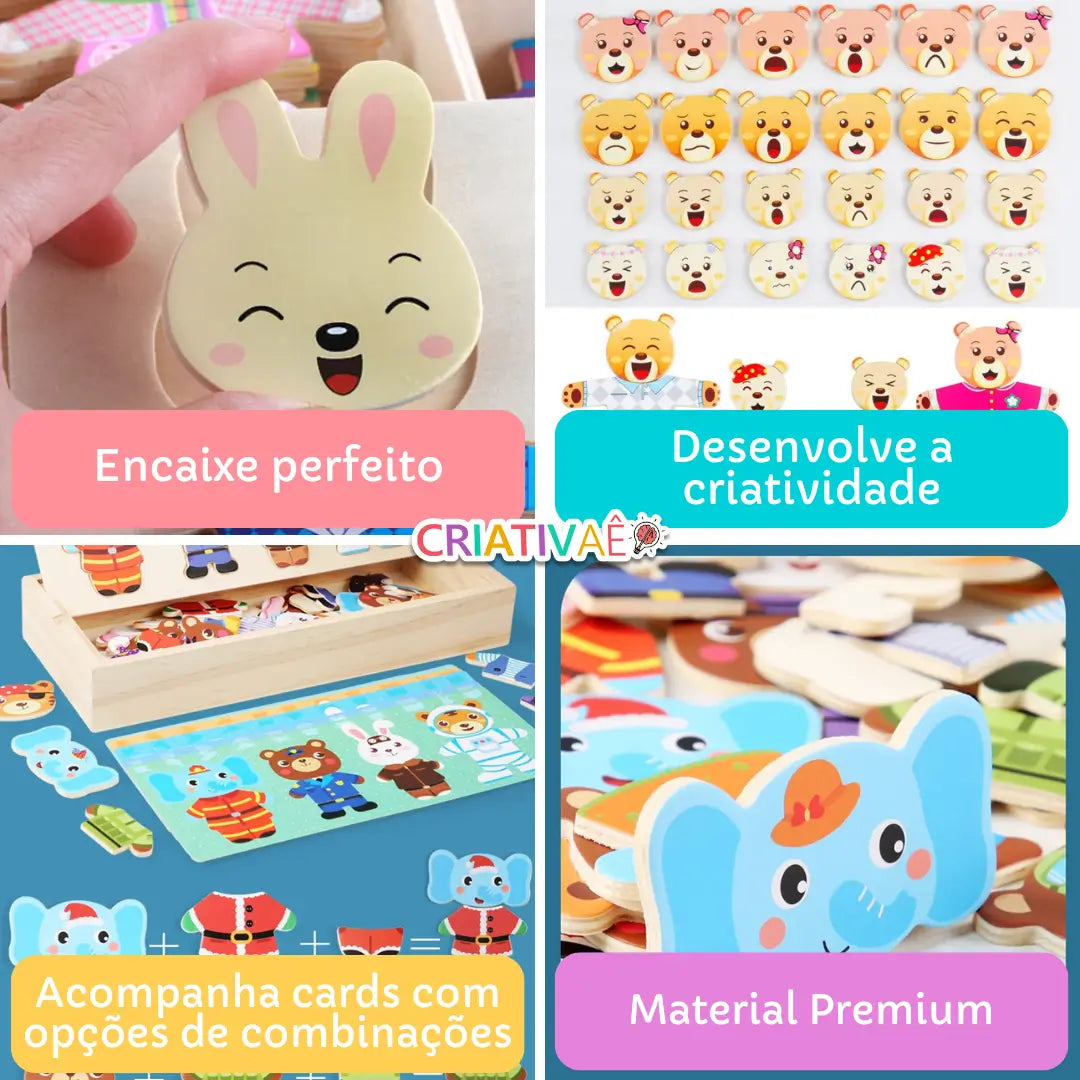 どうぶつミックス Criativae - 組み替えて遊ぶ72ピースの木製パズル